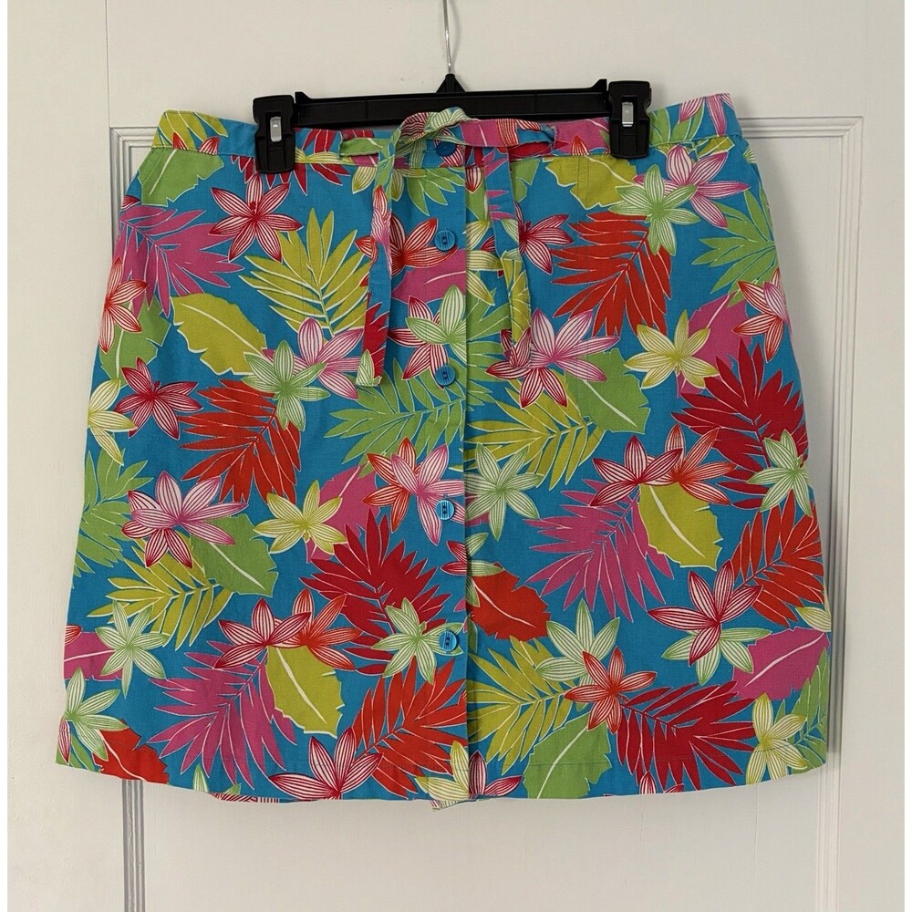Sag Harbor Sport Woman Blue Tropical Floral Button Front Skort Skirt Sz 16W